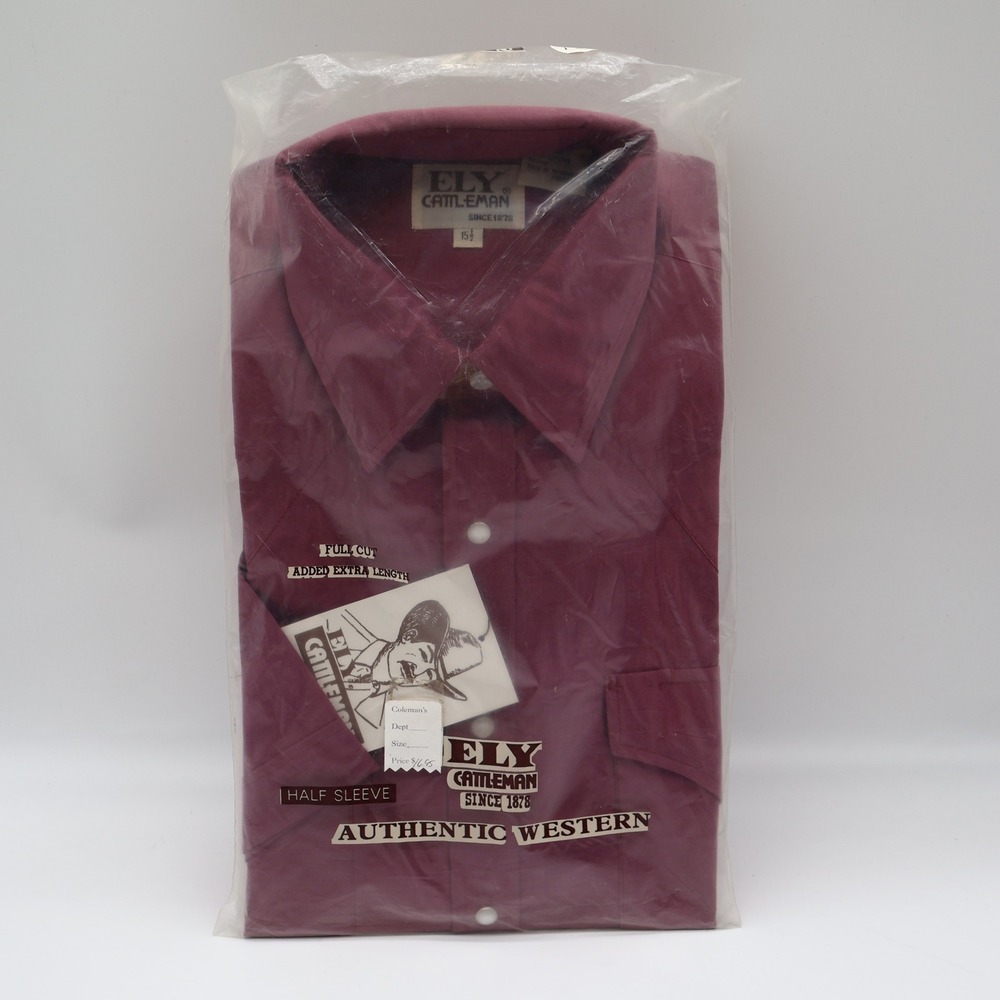 Ely Cattleman Western Shirt Mens 15.5 Burgundy Short Sleeve Pearl Snap NIP